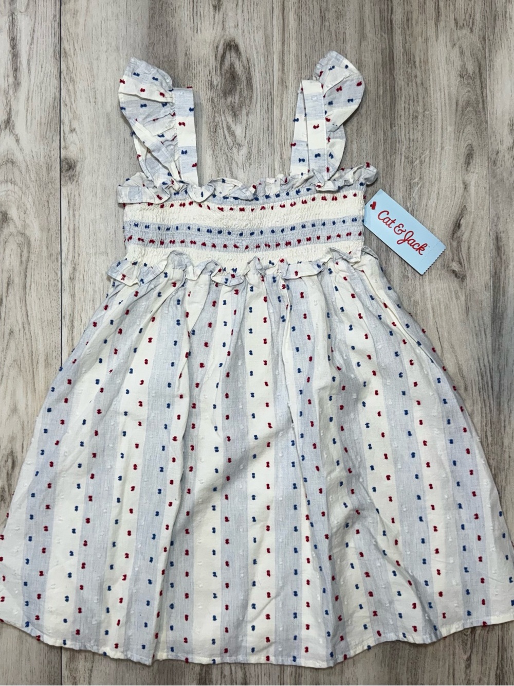 Cat & Jack White Sundress with Red and Blue Dot Pattern